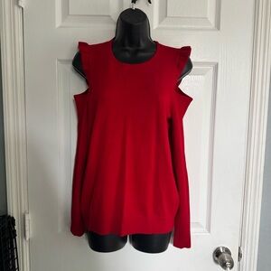 DKNY Vibrant Red Cold shoulder ruffle Knit sweater - size M